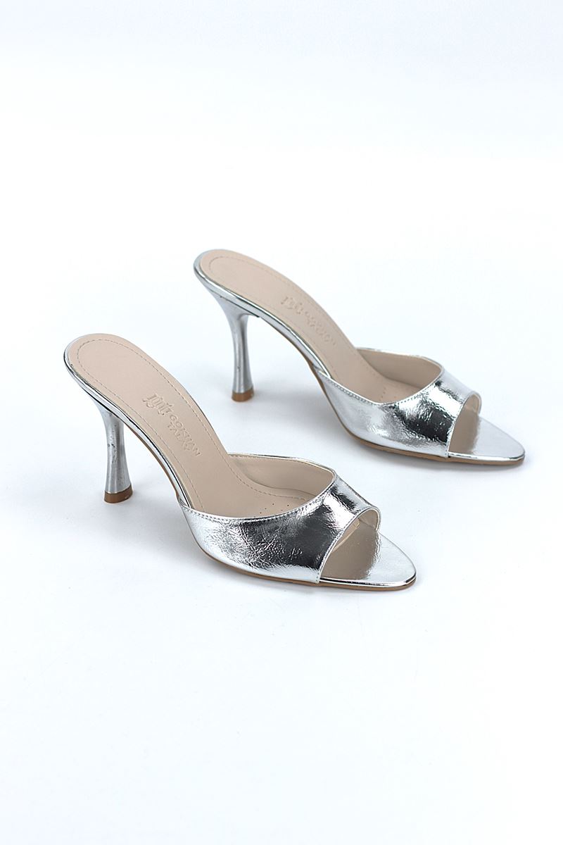 Zafira Esnek Yumuşak Kaymaz Taban (8 cm) Lame Metalik Kadın Topuklu Terlik