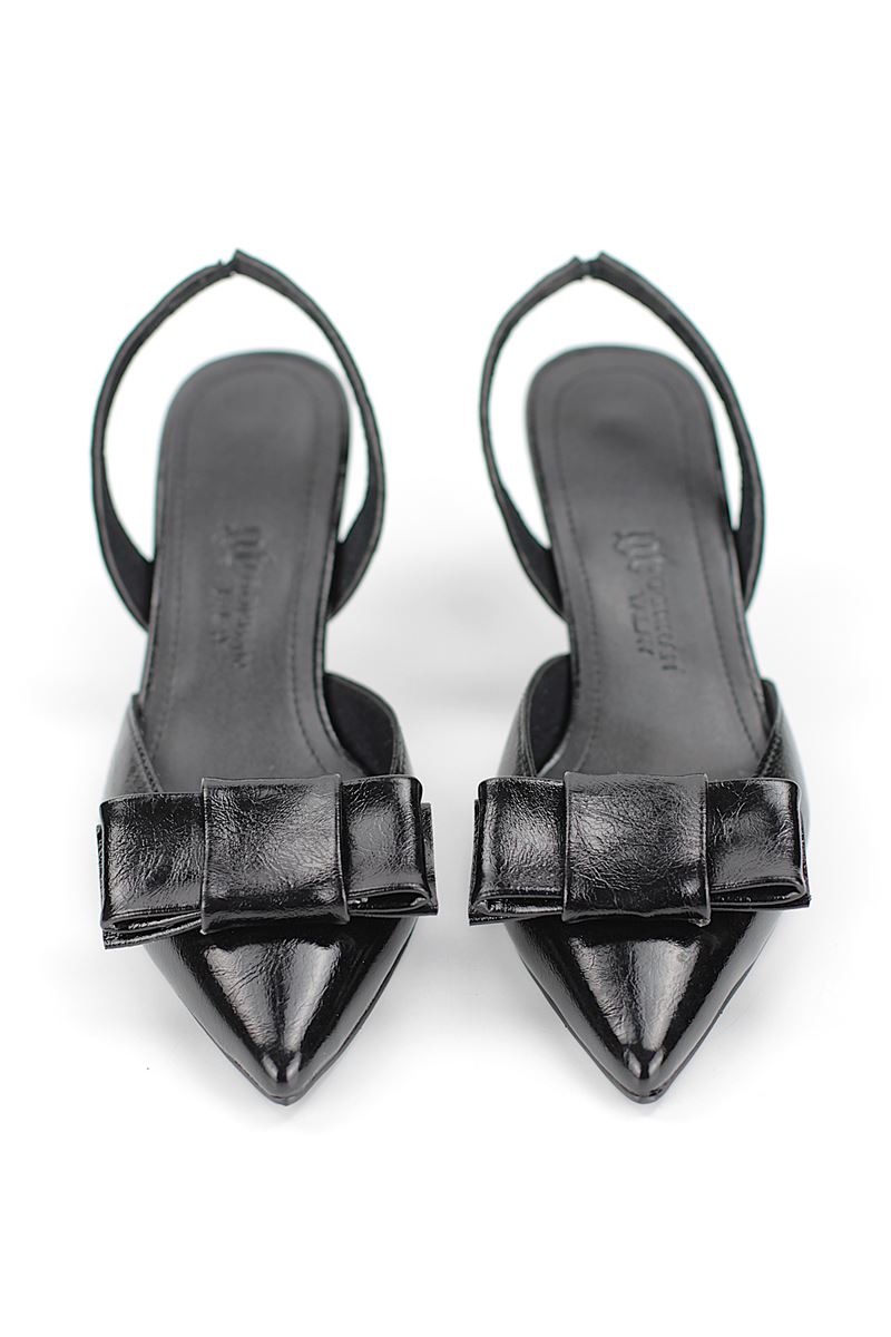 Jolie Esnek Kaymaz Taban Siyah Rugan Orta Topuklu(4-6 cm) Köşe Fiyonk Klasik Topuklu Ayakkabı