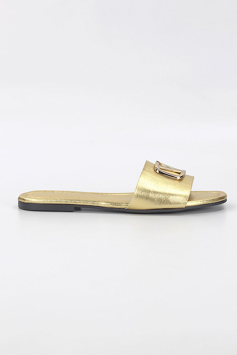 Zeritha Dore Metalik V Toka Detaylı Kadın Terlik