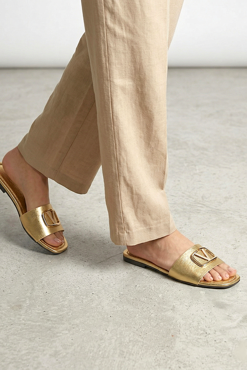 Zeritha Dore Metalik V Toka Detaylı Kadın Terlik