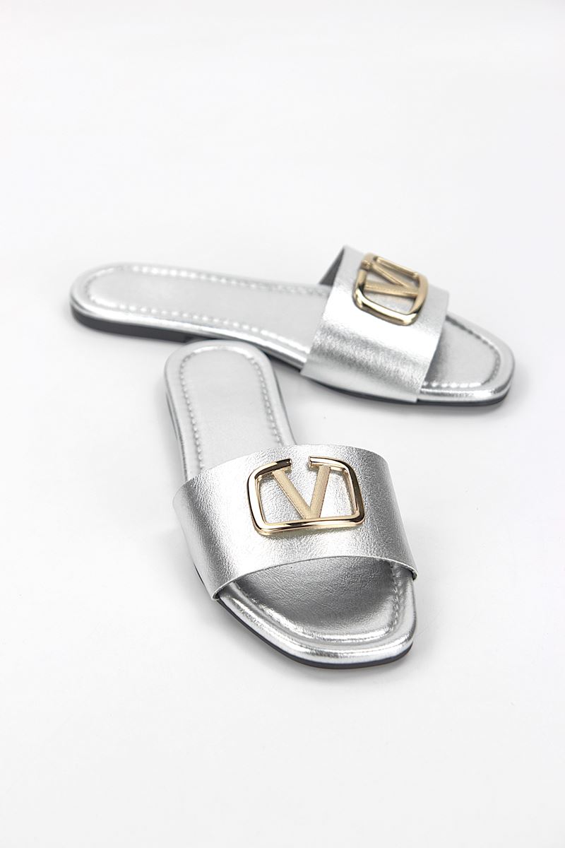 Zeritha Lame Metalik V Toka Detaylı Kadın Terlik