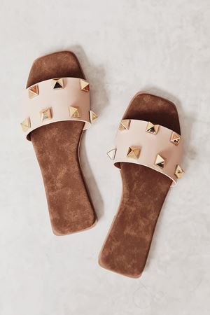 Solin Zımba Detaylı Kadın Terlik Bej Süet