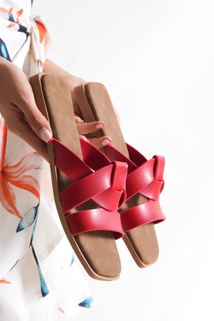 Keops Kadın Terlik Kırmızı Cilt