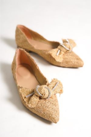 Samber Kadın Babet Ayakkabı Hasır Fiyonklu- Taşlı