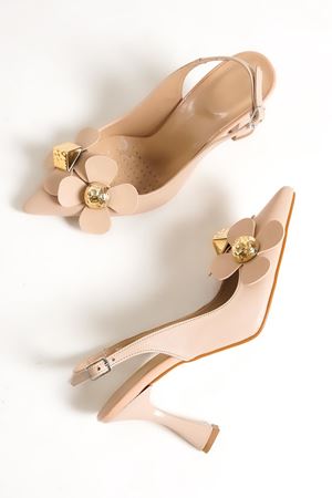 Chiara Nude Çiçekli Orta Topuklu (8 cm) Klasik Topuklu Ayakkabı