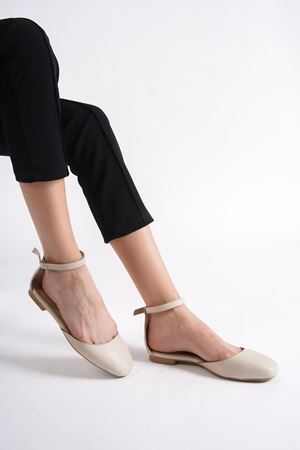 Micha Kadın Bant Detaylı Babet Ayakkabı Bej Cilt