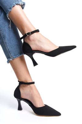 Elsa Siyah Süet Orta Topuklu (6 cm) Klasik Topuklu Ayakkabı