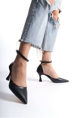 Elsa Siyah Cilt Orta Topuklu (6 cm) Klasik Topuklu Ayakkabı