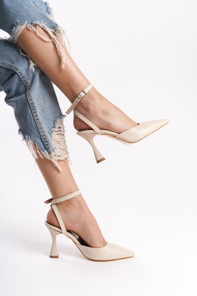 Lila Bej Cilt Orta Topuklu (8 cm) Arkası Açık Klasik Topuklu Ayakkabı