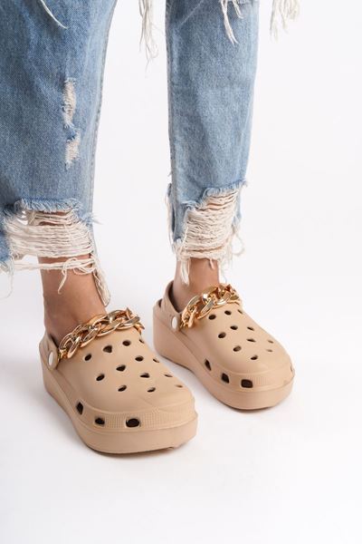 Estelle Nude Cilt Kalın Zincir Düz Topuklu(5 cm) Terlik