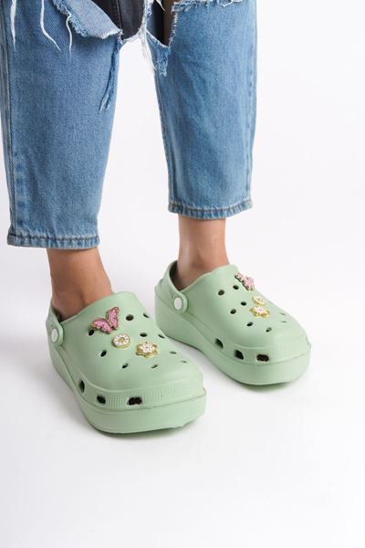 Estelle Su Yeşili 3 Tokalı Düz Topuklu(5 cm) Terlik