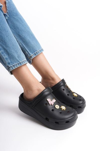 Estelle Siyah Cilt 3 Tokalı Düz Topuklu(5 cm) Terlik