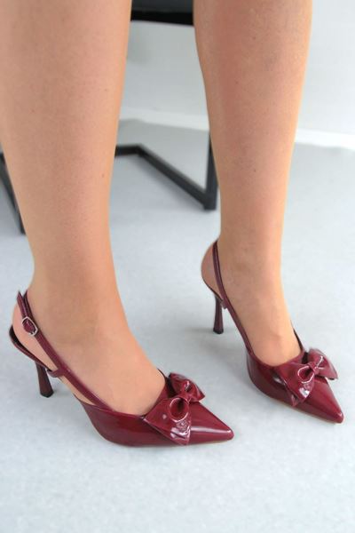 Amelia Bordo Rugan Fiyonklu Orta Topuklu(8 cm) Klasik Topuklu Ayakkabı 