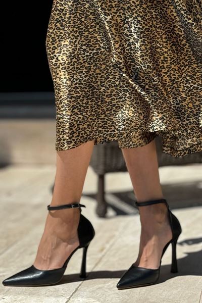 Laura Siyah Cilt Yüksek Topuklu (10 cm) Klasik Topuklu Ayakkabı