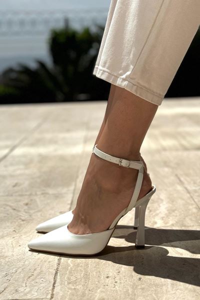 Mabel Beyaz Cilt Yüksek Topuklu (10 cm) Klasik Topuklu Ayakkabı