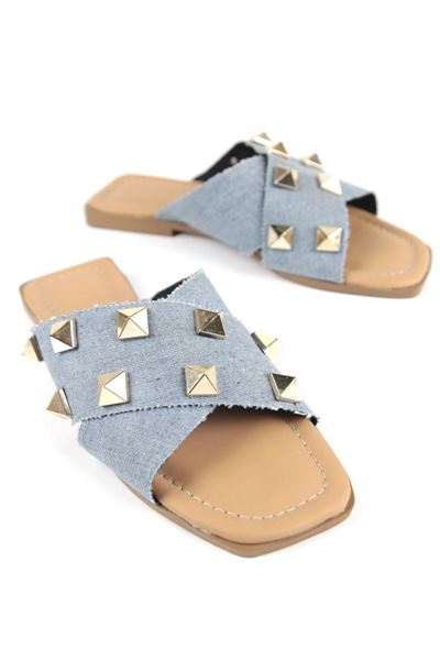 Klanki Zımba Detaylı Kadın Terlik Açık Kot