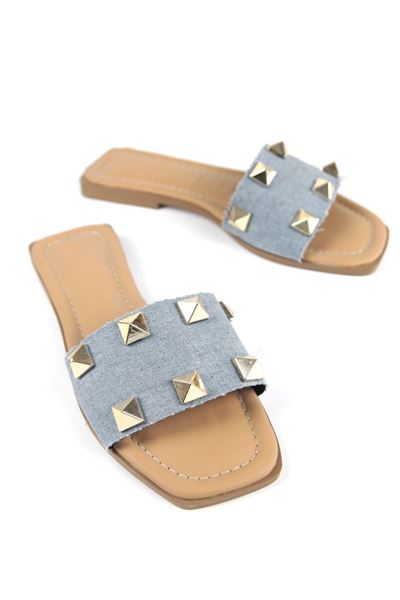 Solin Zımba Detaylı Kadın Terlik Açık Kot