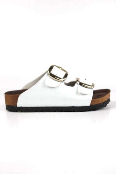 Judy Kadın Çift Geçme Detaylı Beyaz Cilt Terlik