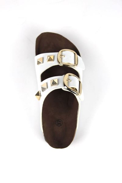 Judy Kadın Çift Geçme Detaylı Beyaz Cilt Terlik