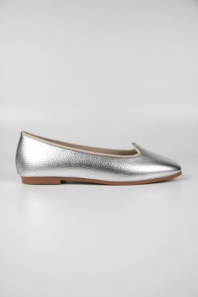 Perry Kadın Gümüş Cilt Düz Burun Babet Ayakkabı 