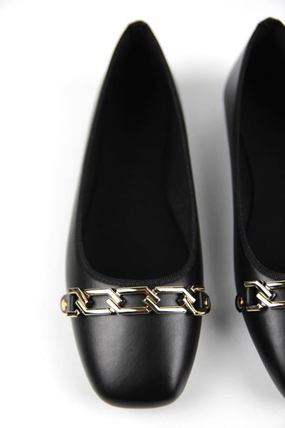 Luden Kadın Köşeli Burun Halka Toka Siyah Cilt Babet Ayakkabı