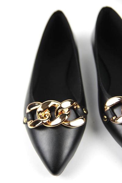 Janna Kadın Sivri Burunlu Kalın Zincir Siyah Cilt Babet Ayakkabı