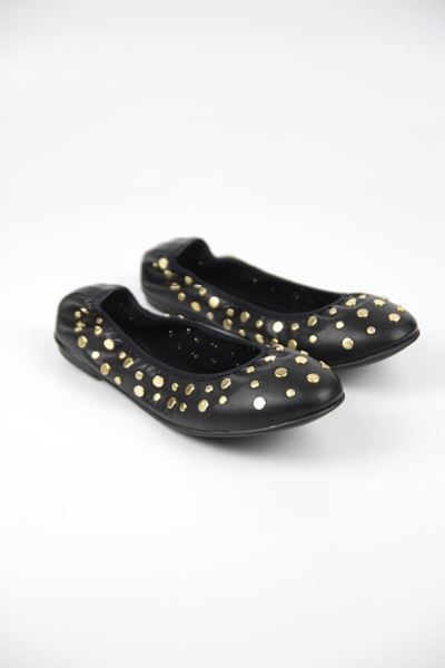 Uliana Kadın Yuvarlak Burun Zımbalı Esnek Taban Katlanabilir Siyah Babet Ayakkabı