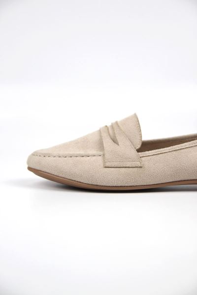 Mandy Kadın Yuvarlak Burun Bej Süet Loafer Ayakkabı