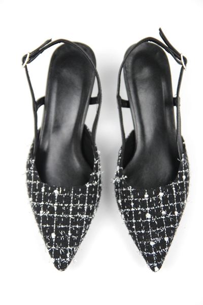 Sophie Siyah Desenli Kumaş Alçak Topuklu(4 cm) Topuklu Ayakkabı