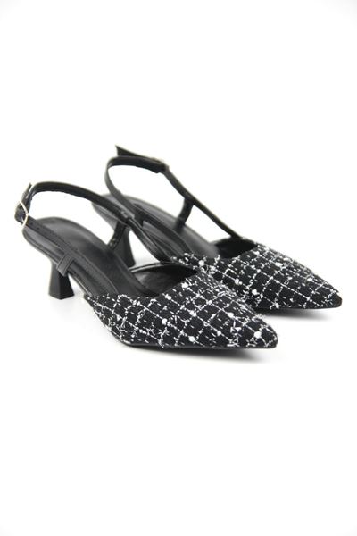Sophie Siyah Desenli Kumaş Alçak Topuklu(4 cm) Topuklu Ayakkabı