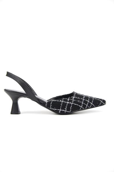 Addison Siyah Desenli Kumaş Alçak Topuklu(4 cm) Klasik Topuklu Ayakkabı