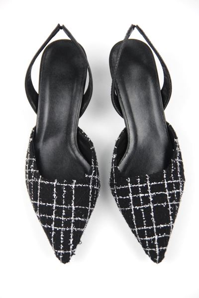 Addison Siyah Desenli Kumaş Alçak Topuklu(4 cm) Klasik Topuklu Ayakkabı