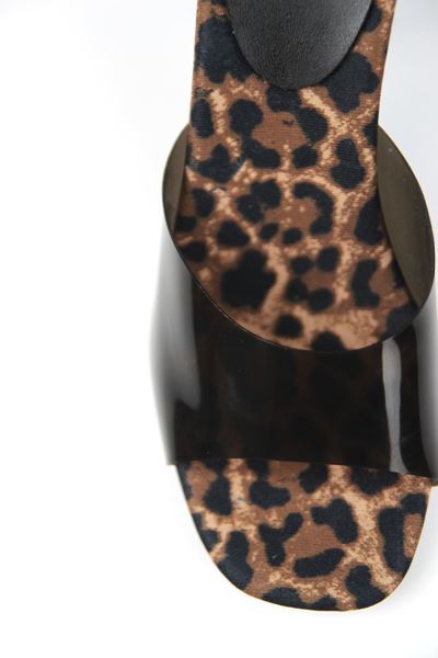 Tina Kadın Leopar Desen Tabanlı Siyah Şeffaf Şeritli Orta Topuklu (8 CM) Topuklu Terlik