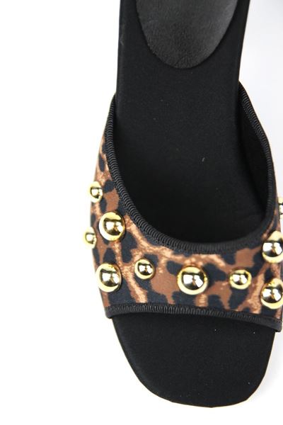 Havanna Kadın Altın Taş Detaylı Leopar Desenli Orta Topuklu (8 cm) Topuklu Terlik