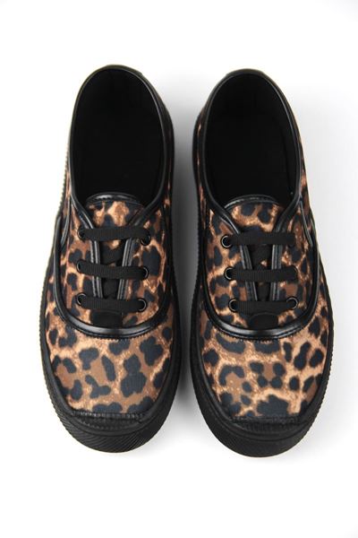 Lona Kadın Leopar Desenli Siyah Taban Bağcıklı Sneakers