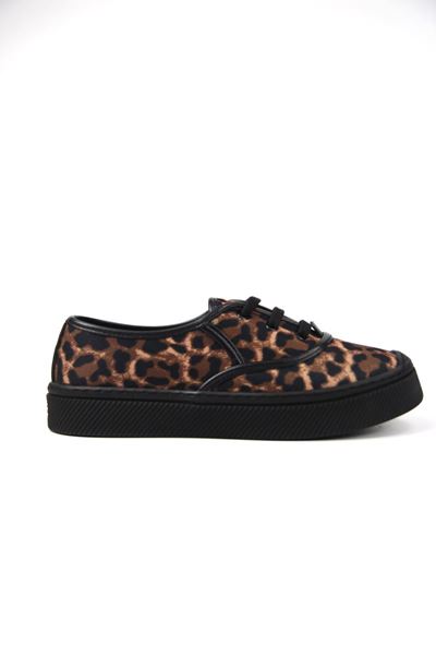 Lona Kadın Leopar Desenli Siyah Taban Bağcıklı Sneakers