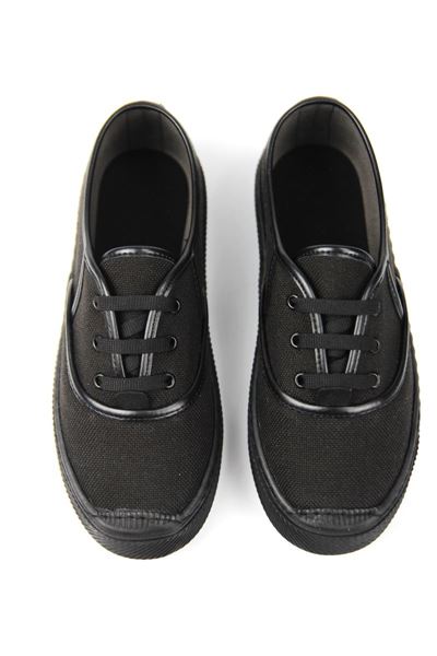 Lona Kadın Siyah Keten Siyah Taban Bağcıklı Sneakers