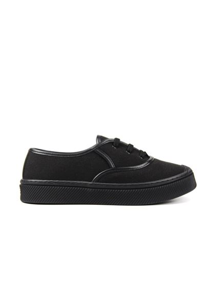 Lona Kadın Siyah Keten Siyah Taban Bağcıklı Sneakers
