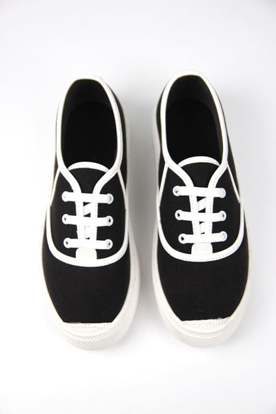 Lona Kadın Siyah Keten Beyaz Taban Bağcıklı Sneakers