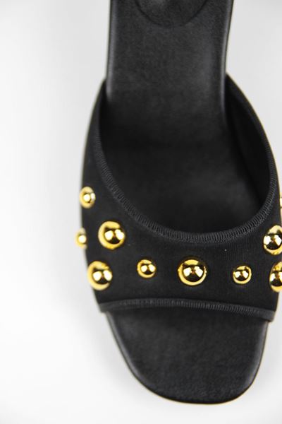 Rowena Kadın Altın Taş Detaylı Siyah Kısa Topuklu (4 CM) Topuklu Terlik