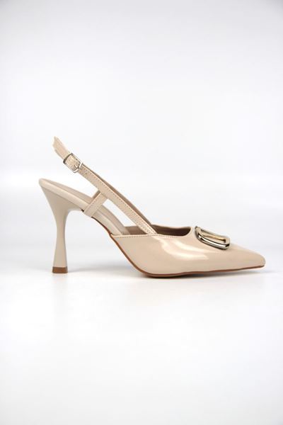 Clara Bej Rugan V Toka Orta Topuklu(8 cm) Klasik Topuklu Ayakkabı