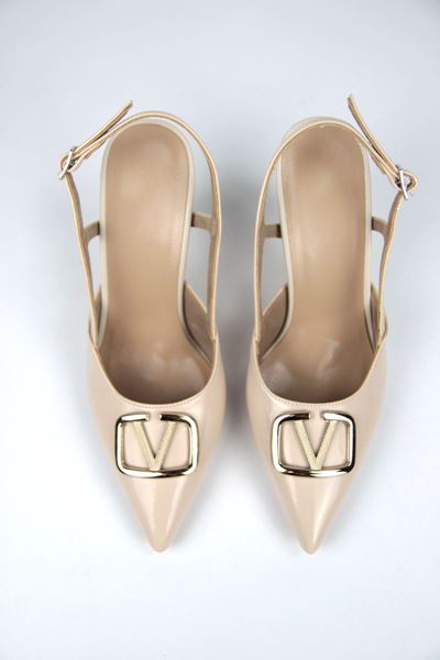 Clara Bej Rugan V Toka Orta Topuklu(8 cm) Klasik Topuklu Ayakkabı