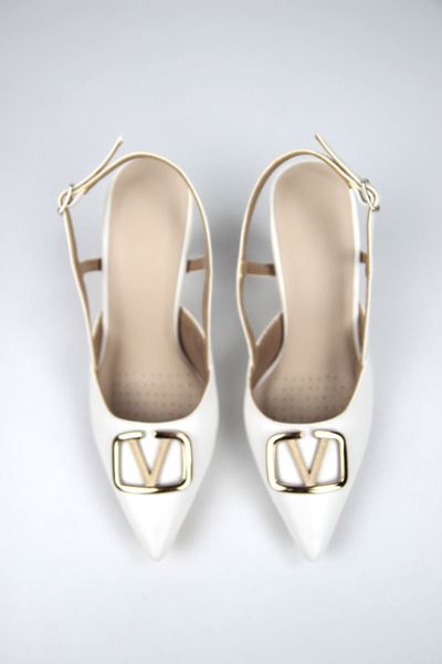 Clara Beyaz Cilt Orta Topuklu(8 cm) Klasik Topuklu Ayakkabı