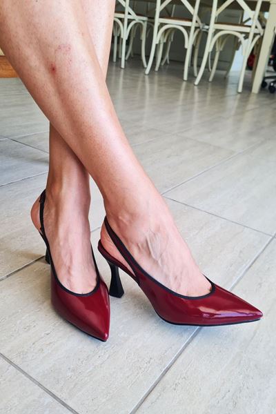 Texas Parlak Bordo Cilt Orta Topuklu (8 cm) Topuklu Ayakkabı