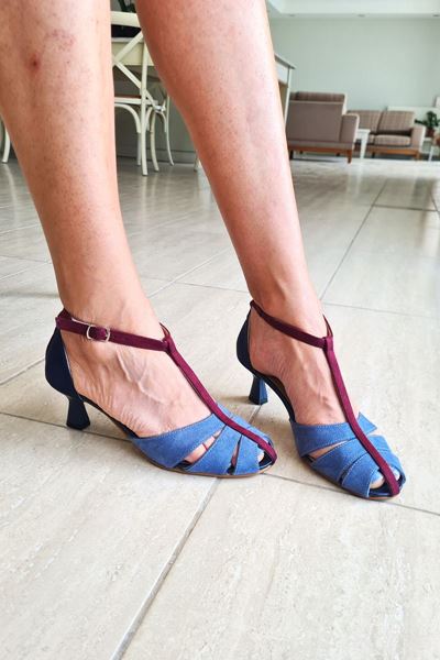 Queenn Kadın Klasik Kısa Topuklu (6 cm) Ayakkabı Mavi Süet