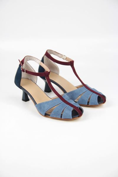 Queenn Kadın Klasik Kısa Topuklu (6 cm) Ayakkabı Mavi Süet