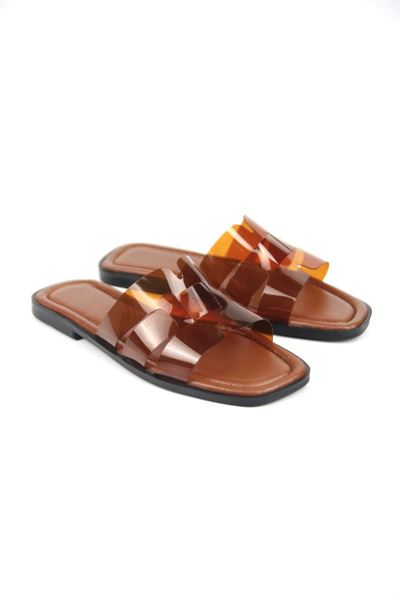 Keithaa Kadın 3 Şeritli  Kahverengi Şeffaf Terlik