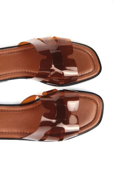 Keithaa Kadın 3 Şeritli  Kahverengi Şeffaf Terlik