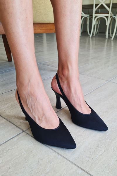 Texass Kadın Siyah Mat Saten Orta Topuklu (8 cm) Topuklu Ayakkabı