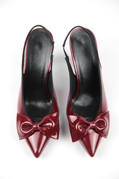 Texass Kadın Bordo Parlak Cilt Fiyonklu Orta Topuklu (8 cm) Topuklu Ayakkabı